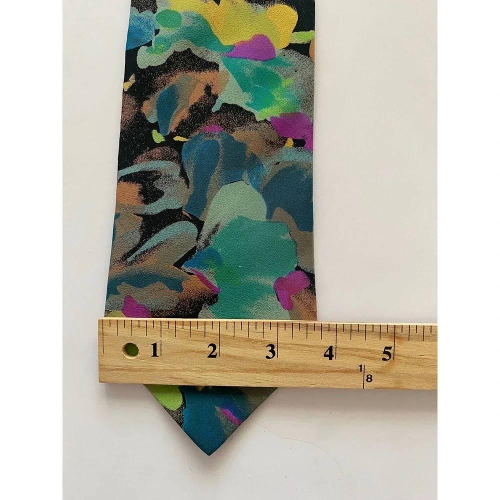 Bella Nova Mens Silk Tie Italy Abstract Floral Watercolor Teal Purple Gold 4in